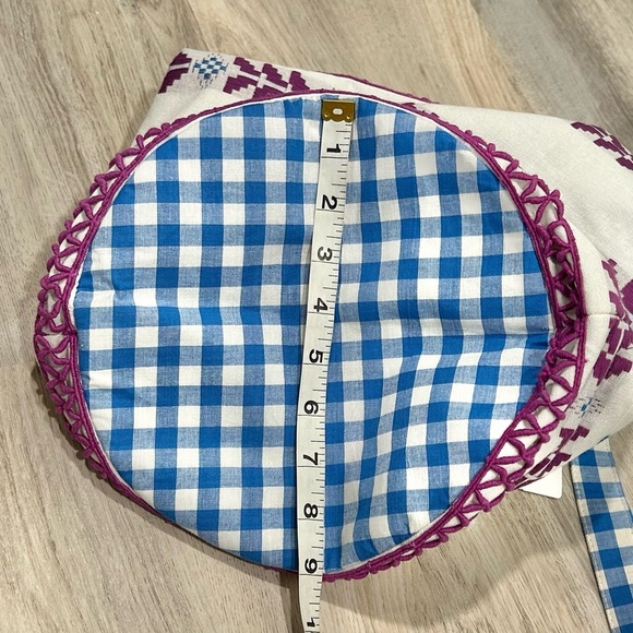 NWT Dodo Bar Or Lili Bag 100% Cotton Tote Purse Blue Purple Embroidered Checker - Picture 9 of 9